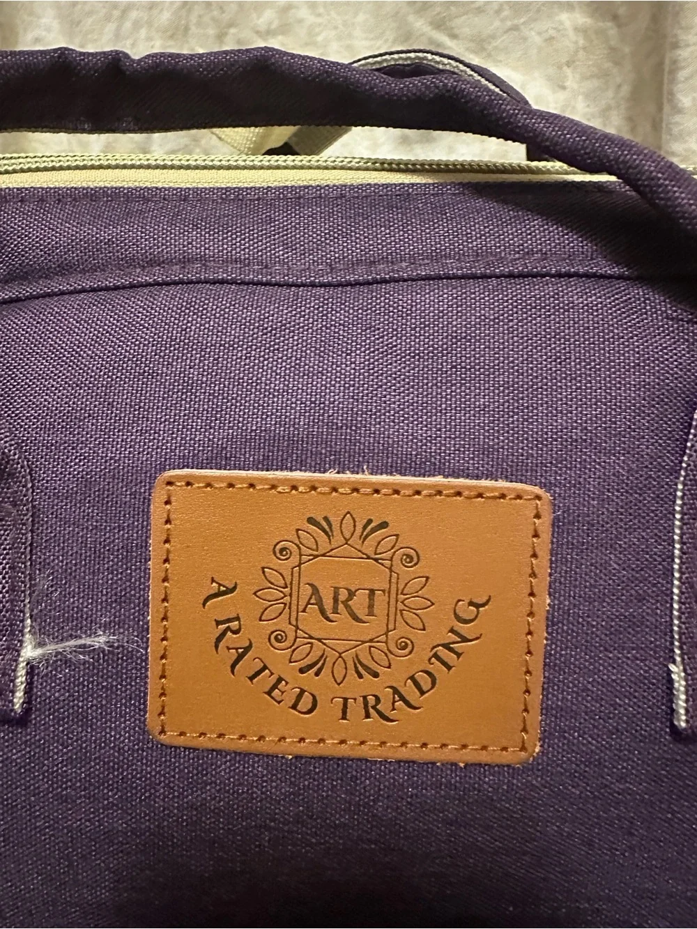 Purple Canvas Multi purpose Baby diaper Bag Backpack with Beige Trim